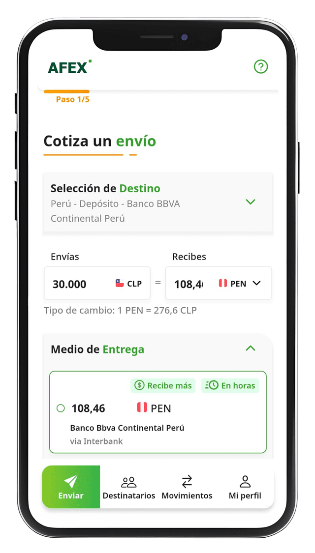 Pantalla de Transferencia AFEX